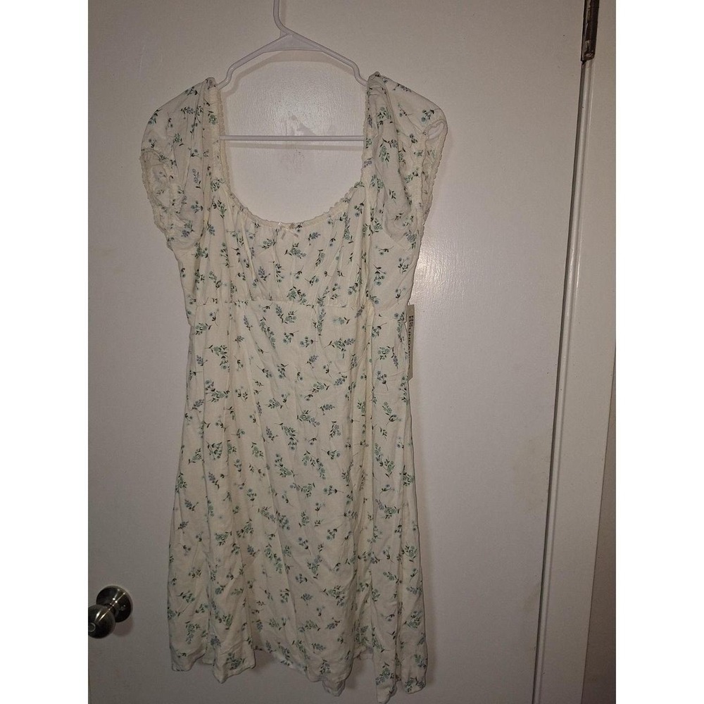 No Boundaries Women White Floral Fit & Flare Mini Dress L Square Neck
